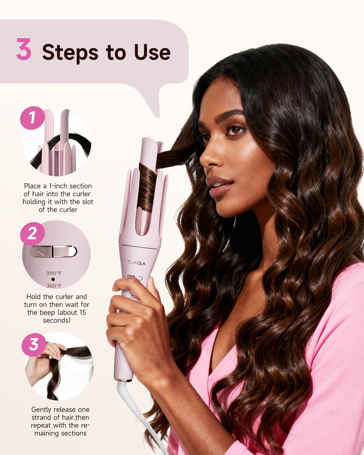 5 in 1 Auto Curling Iron Set with Interchangeable Barrels - 1", 1.25", 1.5" Curling Wand, Hair Crimper & Straightening Brush, Ro