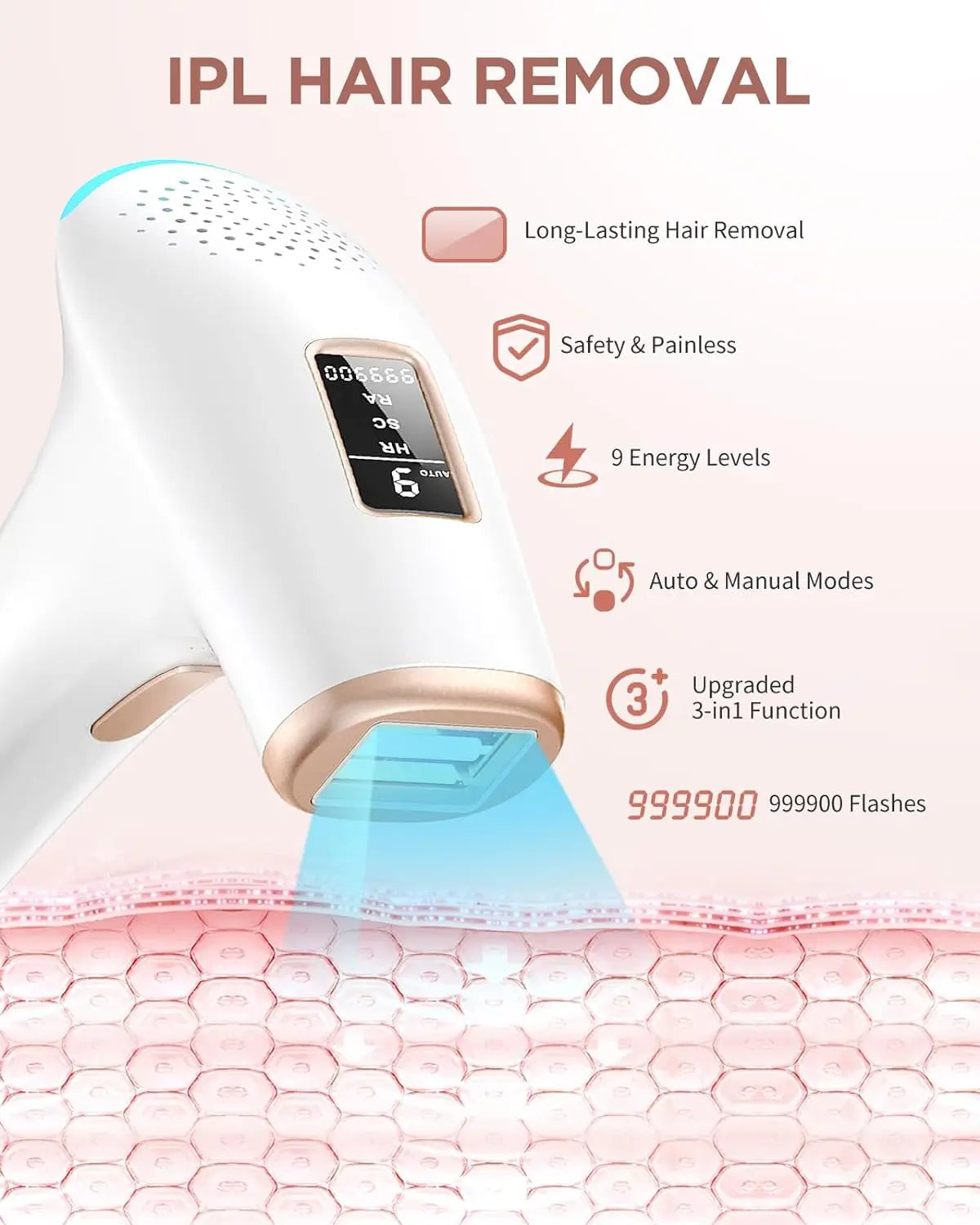 Haarlosy IPL Devices Hair Removal Laser Painless Hair Removal Device with HR/SC/RA, 9 Levels, 999,900 Flashes at Home for Women