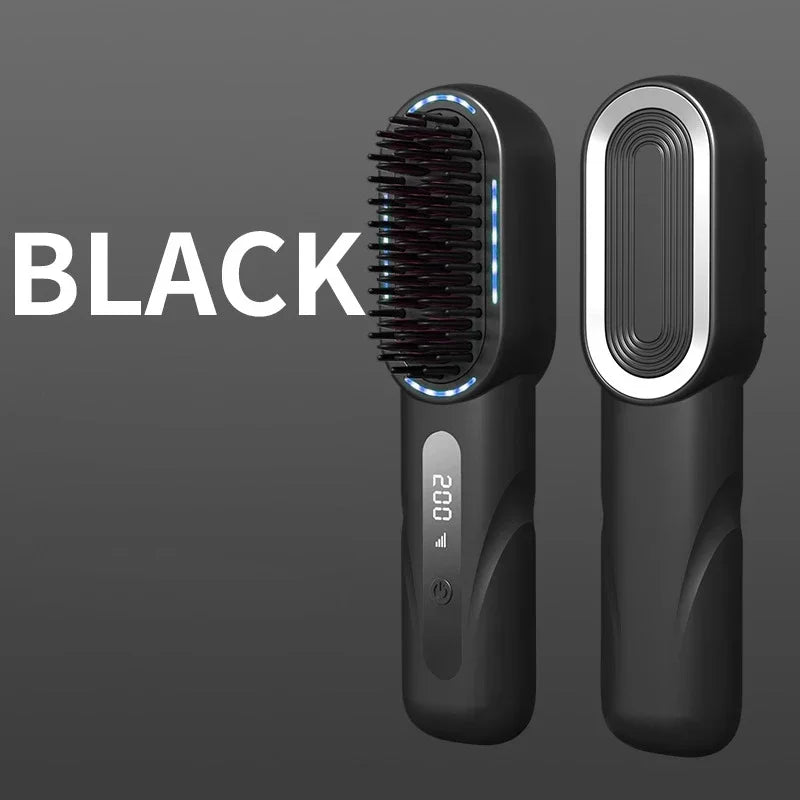 Wireless Straight Curling Hair Comb Heating Negative Ion