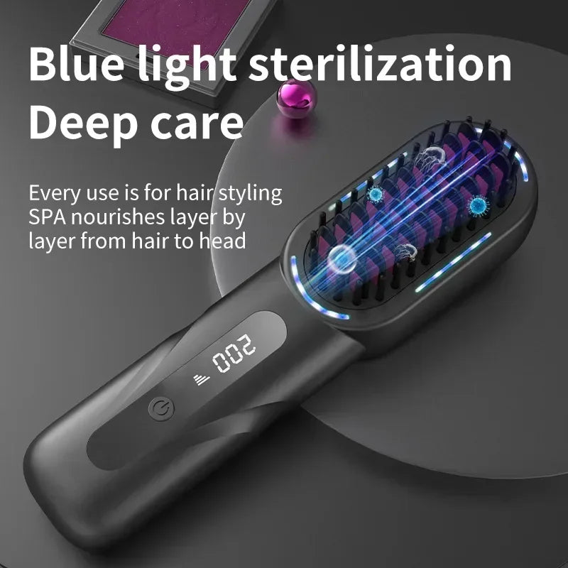 Wireless Straight Curling Hair Comb Heating Negative Ion