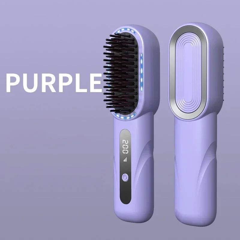 Wireless Straight Curling Hair Comb Heating Negative Ion