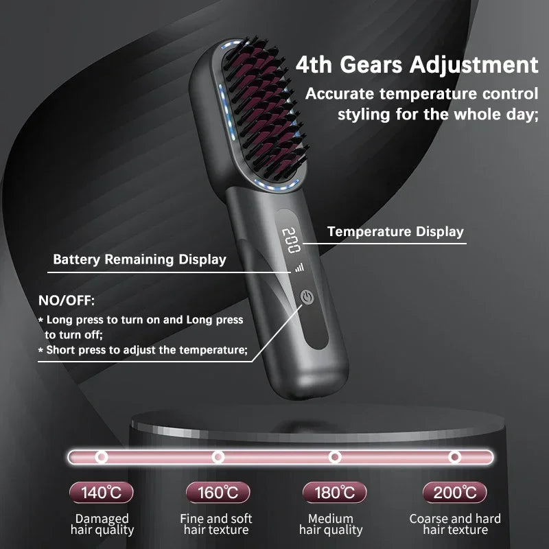 Wireless Straight Curling Hair Comb Heating Negative Ion