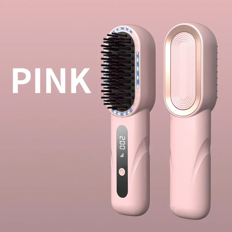 Wireless Straight Curling Hair Comb Heating Negative Ion