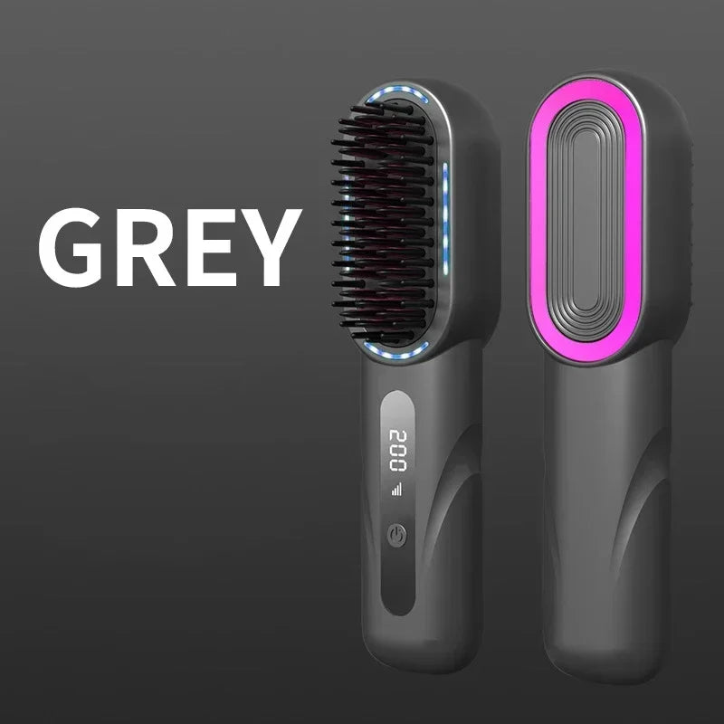 Wireless Straight Curling Hair Comb Heating Negative Ion
