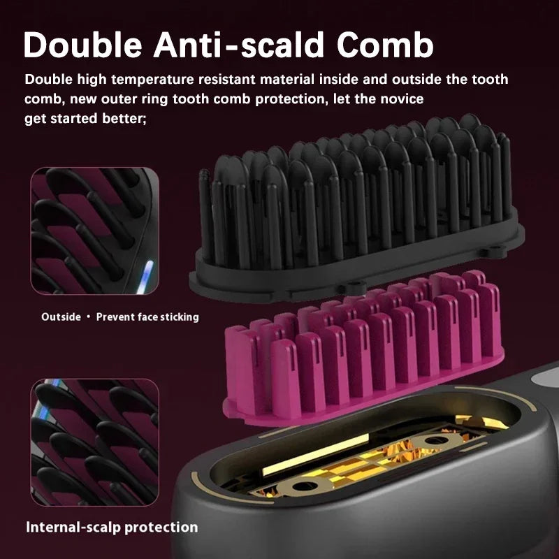 Wireless Straight Curling Hair Comb Heating Negative Ion