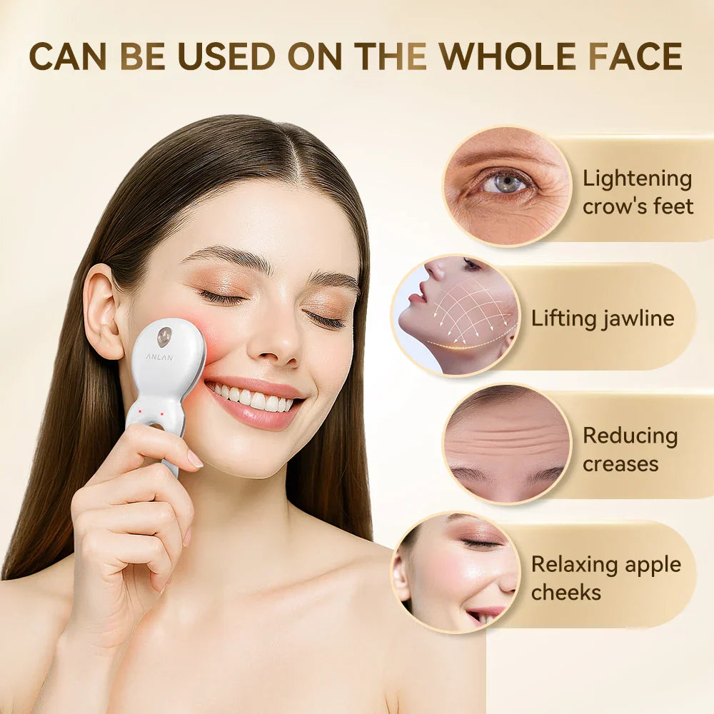 Portable 7-in-1 Facial Massager Tool with EMS Red-Light Therapy Vibrations Thermals for Wrinkles Reduction Home Use