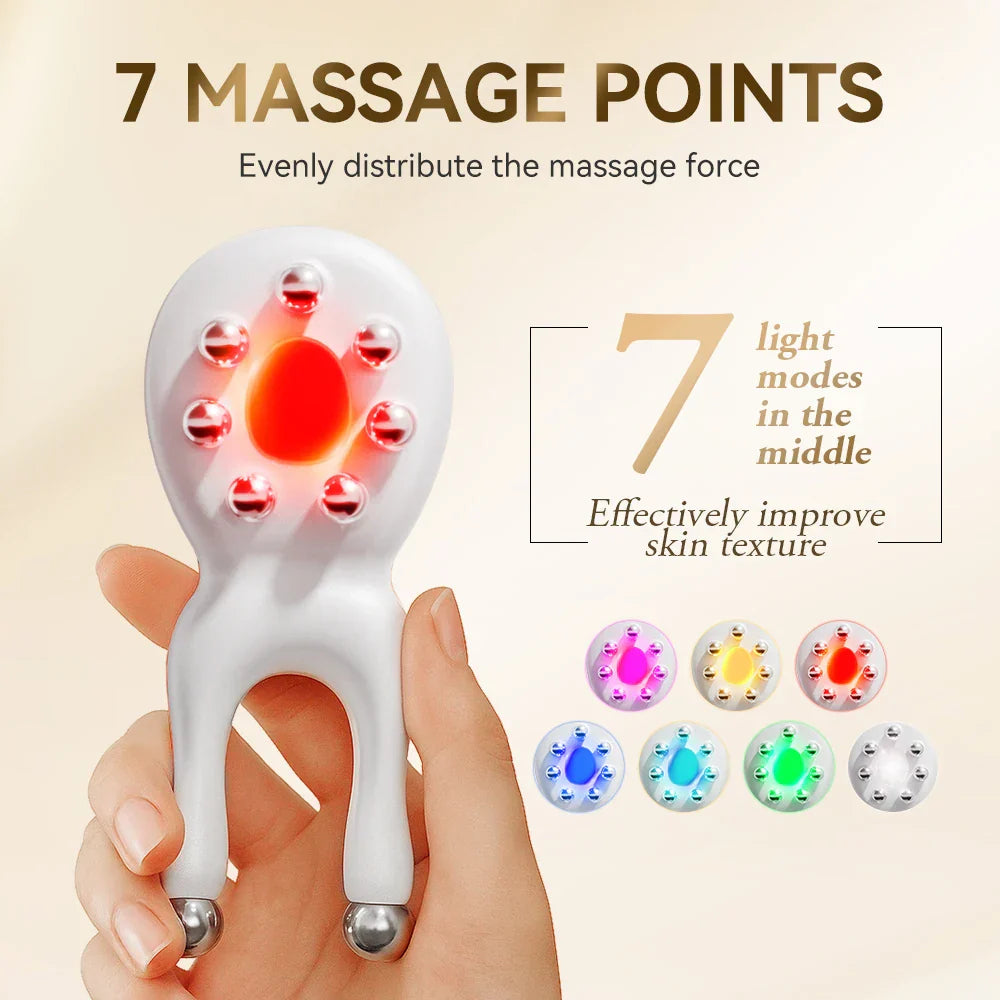 Portable 7-in-1 Facial Massager Tool with EMS Red-Light Therapy Vibrations Thermals for Wrinkles Reduction Home Use